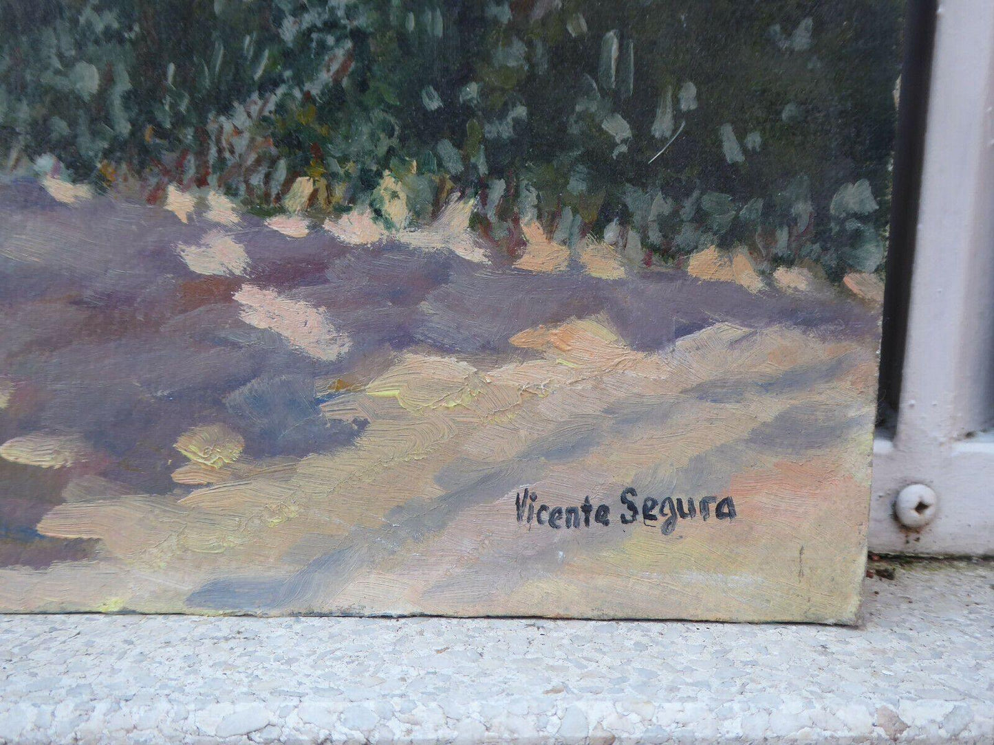 VEDUTA DI MADRID PLAZA DE LAS CORTES VECCHIO QUADRO FIRMATO VICENTE SEGURA MD11 - Belbello Antiques