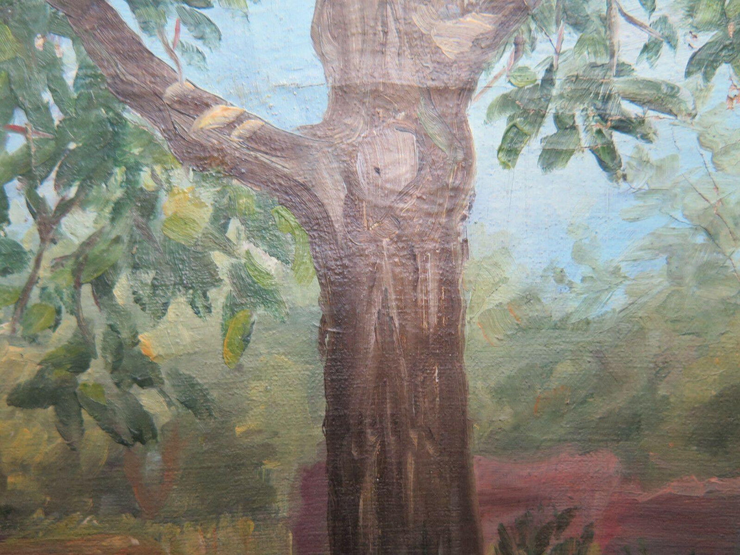 QUADRO ANTICO DIPINTO SU TAVOLA VEDUTA PAESAGGIO CON ALBERI ORIGINALE p1 - Belbello Antiques