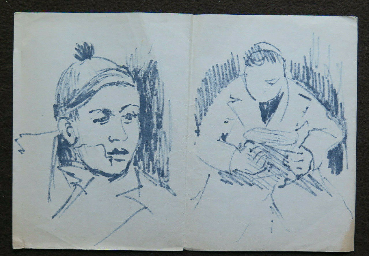 VECCHIO DISEGNO BOZZETTO STUDIO PER RITRATTO MASCHILE VOLTI UMANI VINTAGE P28.6