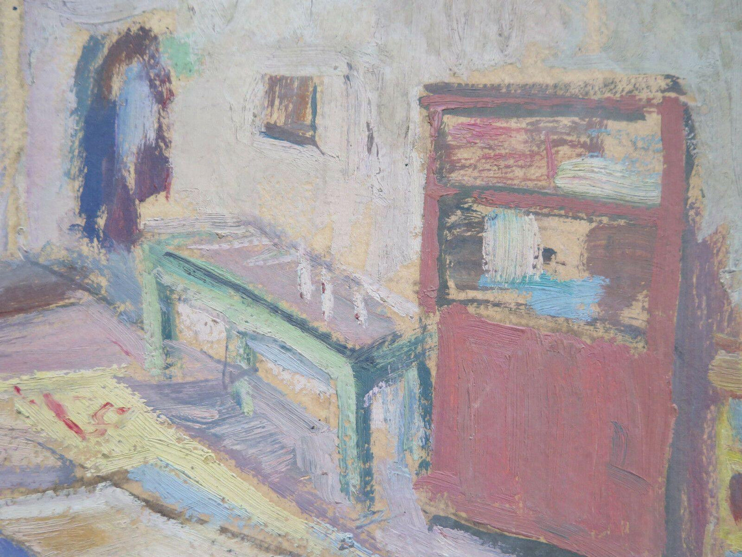 QUADRO DEL NOVECENTO VEDUTA IN SOGGETTIVA DEL PITTORE NEL SUO STUDIO ANNI '60 - Belbello Antiques