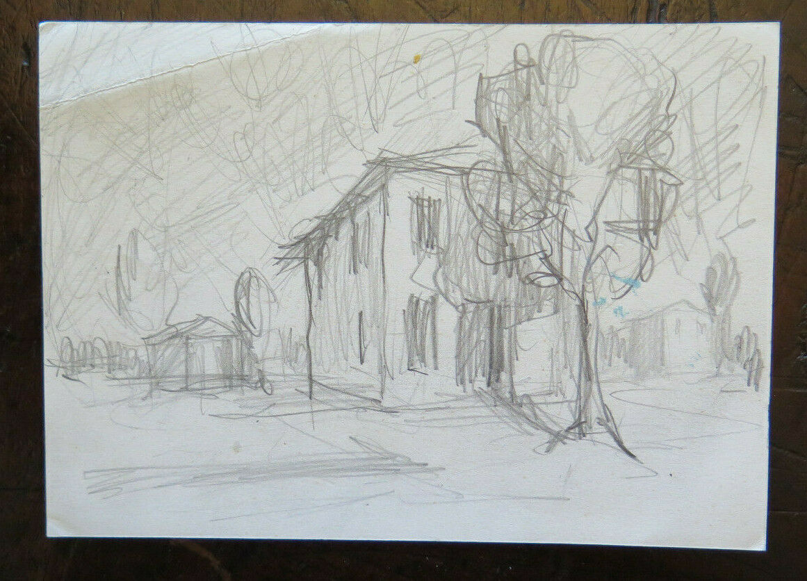 DISEGNO ANTICO STUDIO PREPARATORIO VEDUTA CASA CAMPAGNA BOZZETTO ORIGINALE P28.5