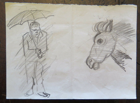 ANTIQUE PENCIL DRAWING ON PAPER STUDY SKETCH FOR HUMAN FIGURES AND HORSES P28.5