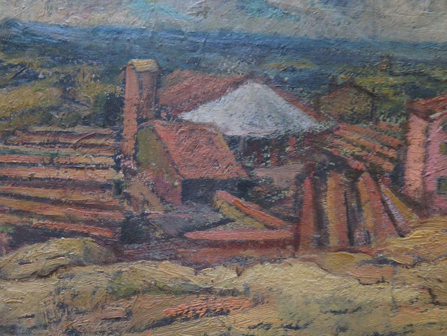 QUADRO ANTICO DIPINTO OLIO SU TAVOLA PAESAGGIO CAMPAGNA VEDUTA DALLA COLLINA p8 - Belbello Antiques