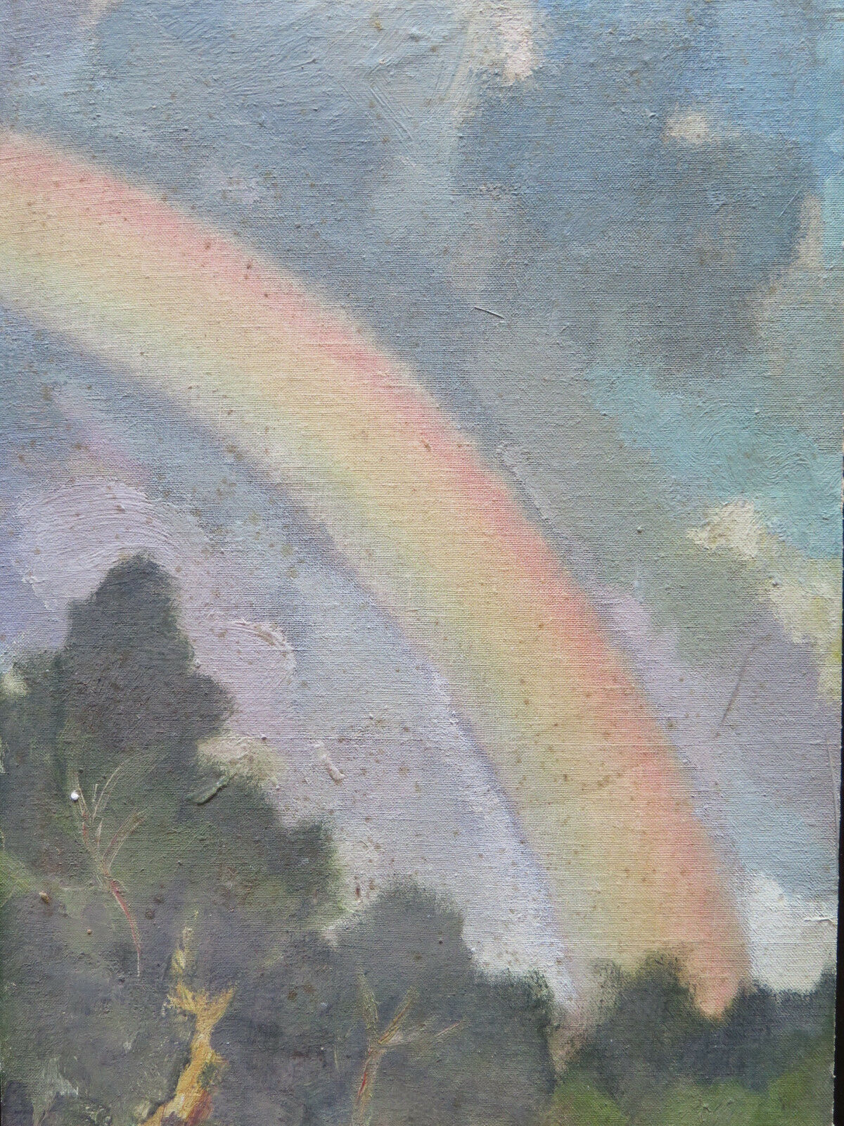 QUADRO OLIO SU TAVOLA DIPINTO ANNI SESSANTA PAESAGGIO ARCOBALENO ORIGINALE p16