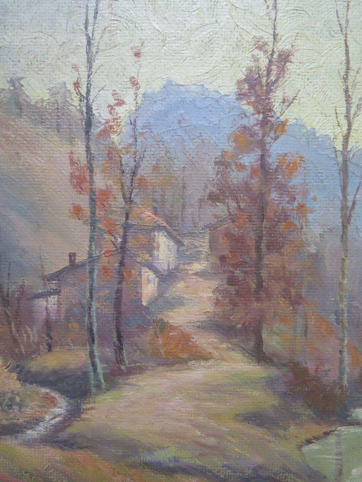 QUADRO ANTICO PAESAGGIO AUTUNNALE AUTUNNO ORIGINALE FIRMATO PANCALDI 24x32 p3 - Belbello Antiques