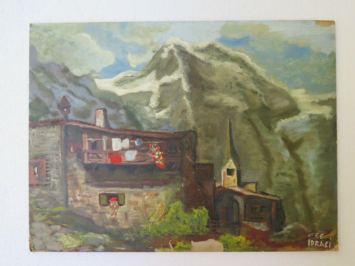 DIPINTO MODERNO OLIO SU TAVOLA QUADRO PAESAGGIO ALPI ALPINO MONTAGNE FIRMATO p2 - Belbello Antiques