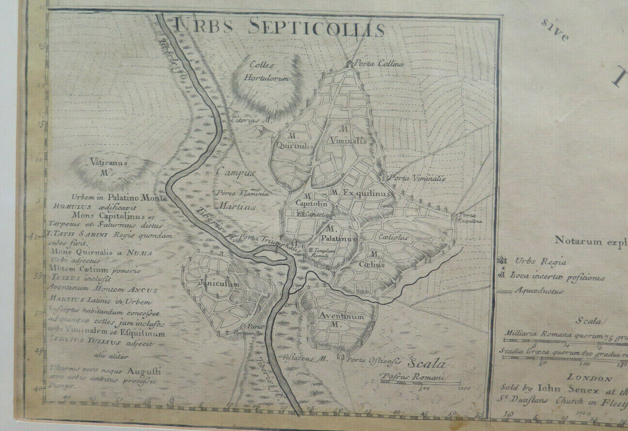 ANTIQUE PRINT GEOGRAPHICAL MAP CENTRAL ITALY MAP 1745 John Senex X9 