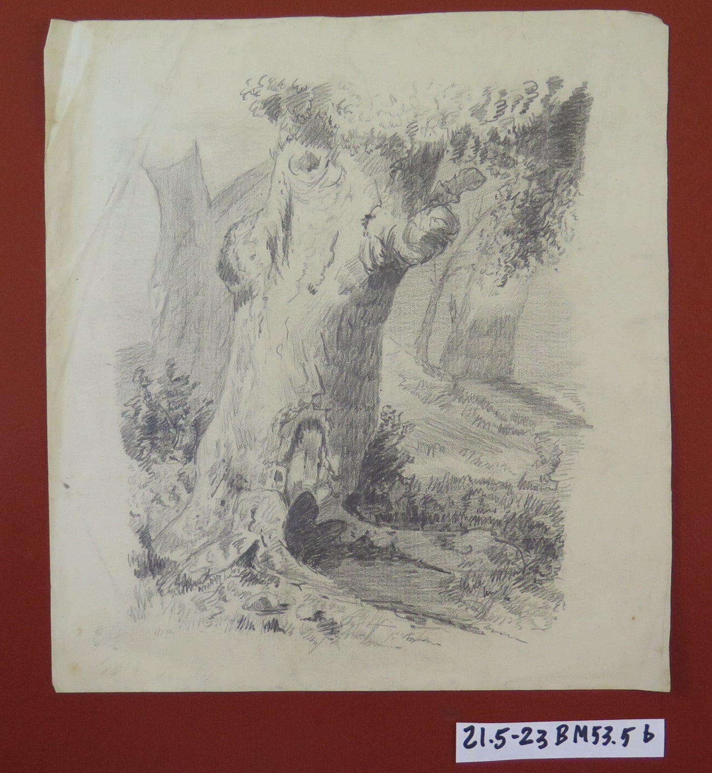 ANTIQUE DRAWING OF EXTRAORDINARY QUALITY WOODLAND LANDSCAPE PENCIL PAPER BM53.5b