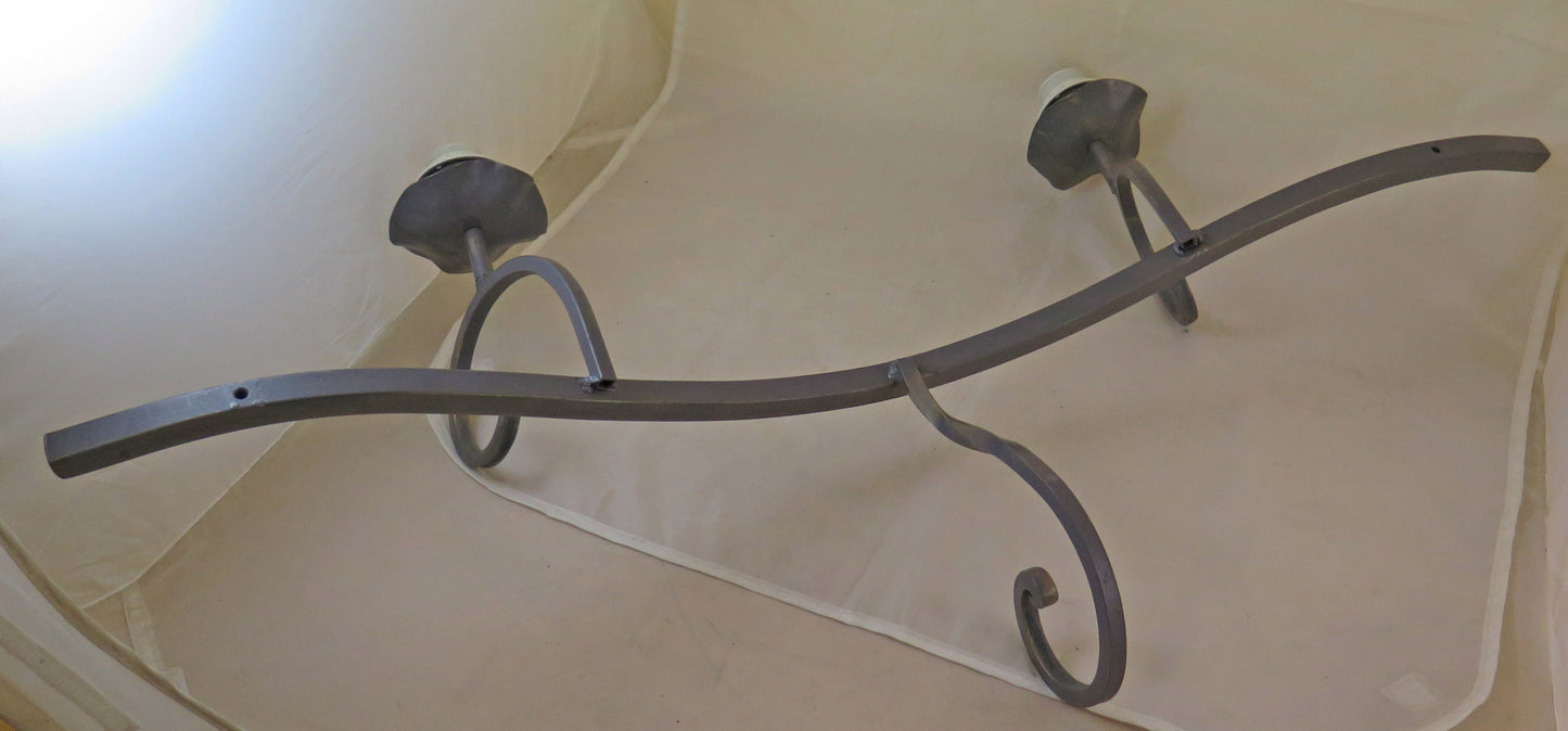 LARGE WALL LIGHT IN HAND FORGED WROUGHT IRON TWO FLAMES WALL LIGHT CH34