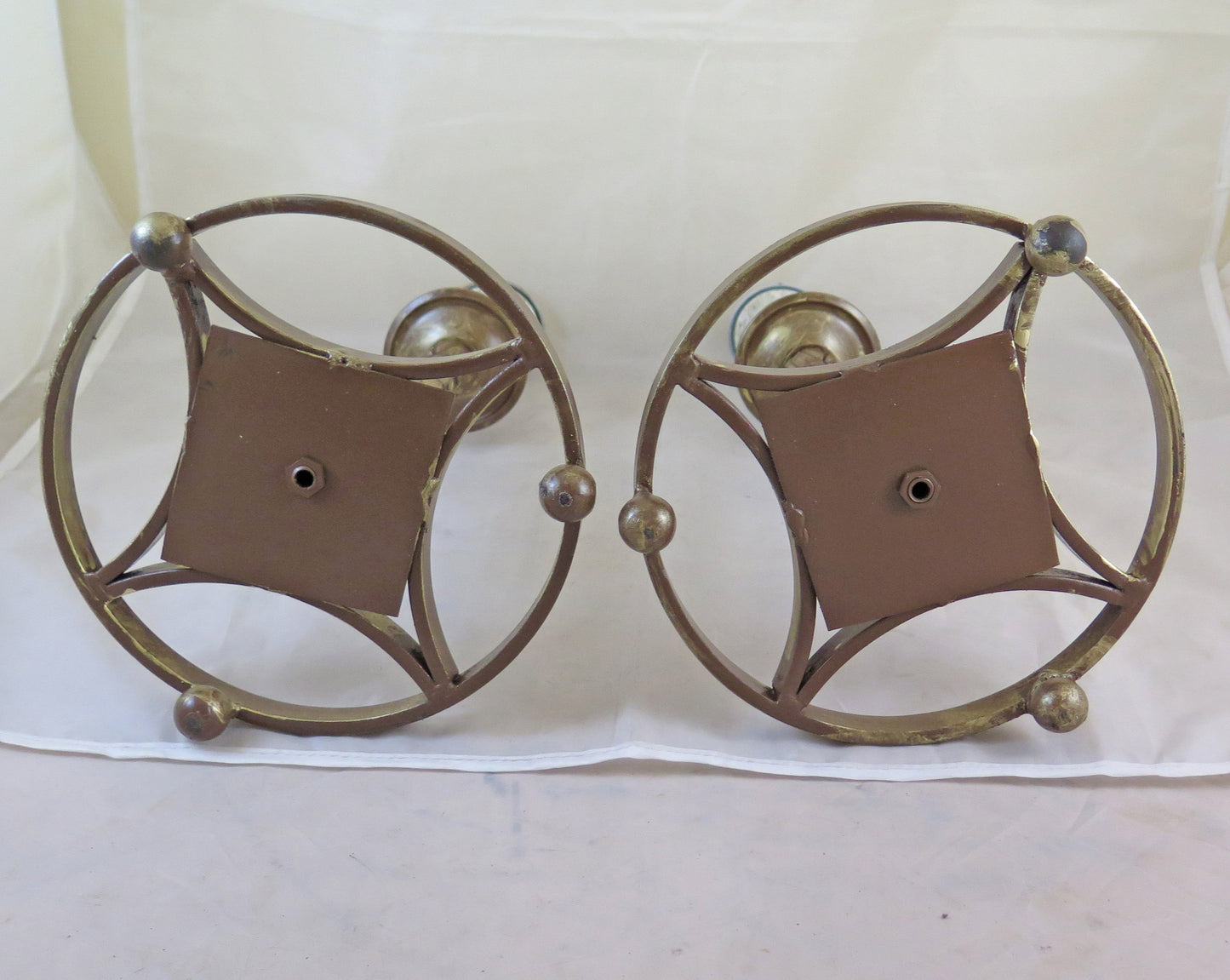 PAIR OF VINTAGE HANDMADE WROUGHT IRON AND BRONZE TABLE LAMPS CH35