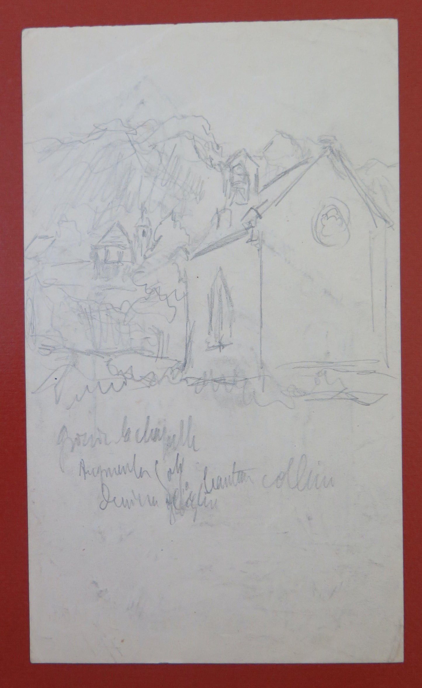 VIEW OF A COUNTRY CHURCH ANTIQUE DRAWING PEN PENCIL ON PAPER BM53.5E