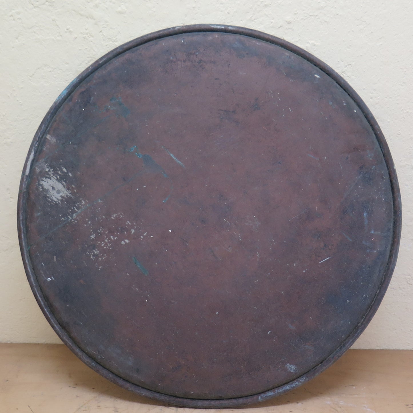 OLD COPPER FLOUR PLATE IDEAL AS A TABLE TOP CH