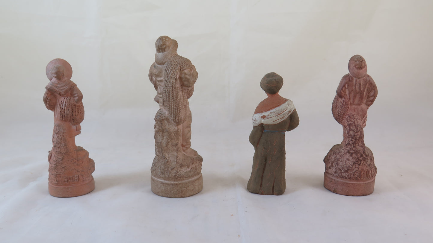 4 OLD TERRACOTTA FIGURINES CHARACTERS SCULPTURE STATUE BM18 COLLECTION