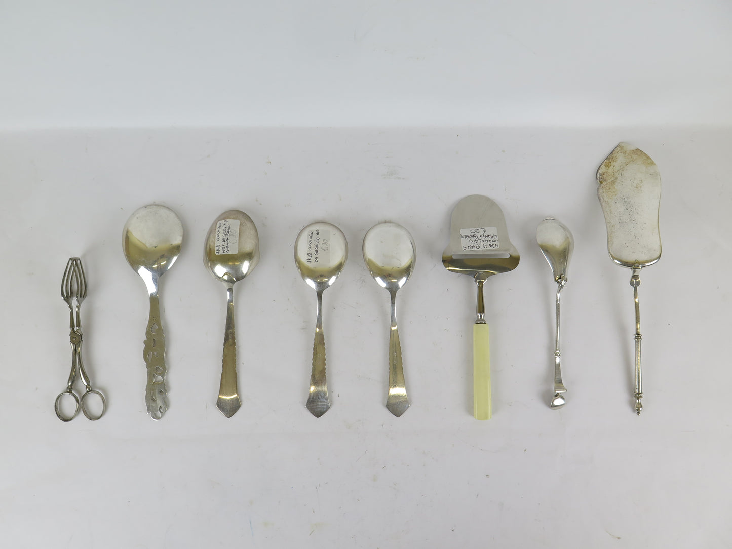 8 ANTIQUE CUTLERY SERVING SPOON CHEESE CUTTER TONGS CAKE SERVER R146