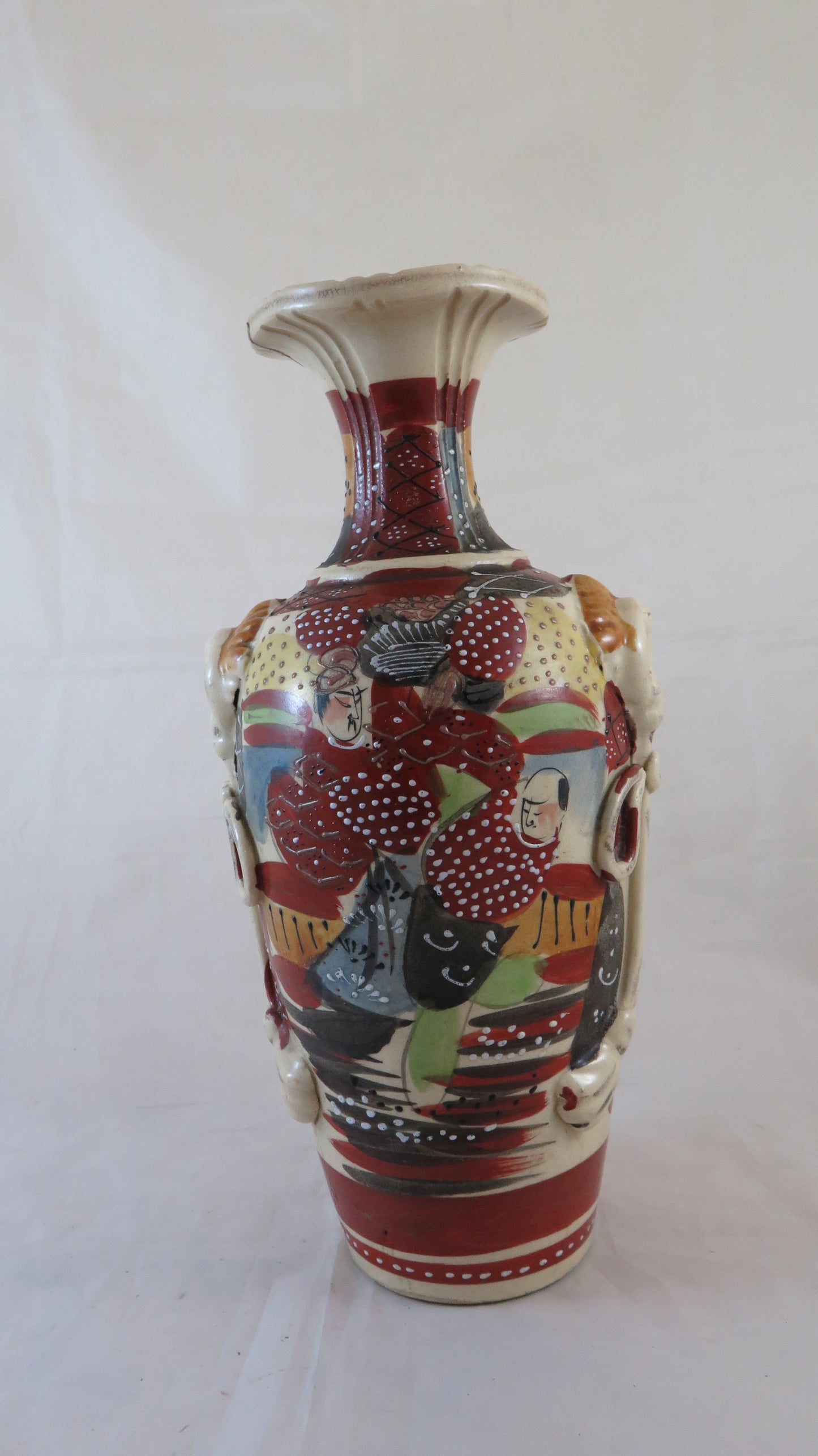 OLD JAPANESE CERAMIC VASE JAPAN SATSUMA ASIA STYLE WITH RELIEF DECORATIONS BM20