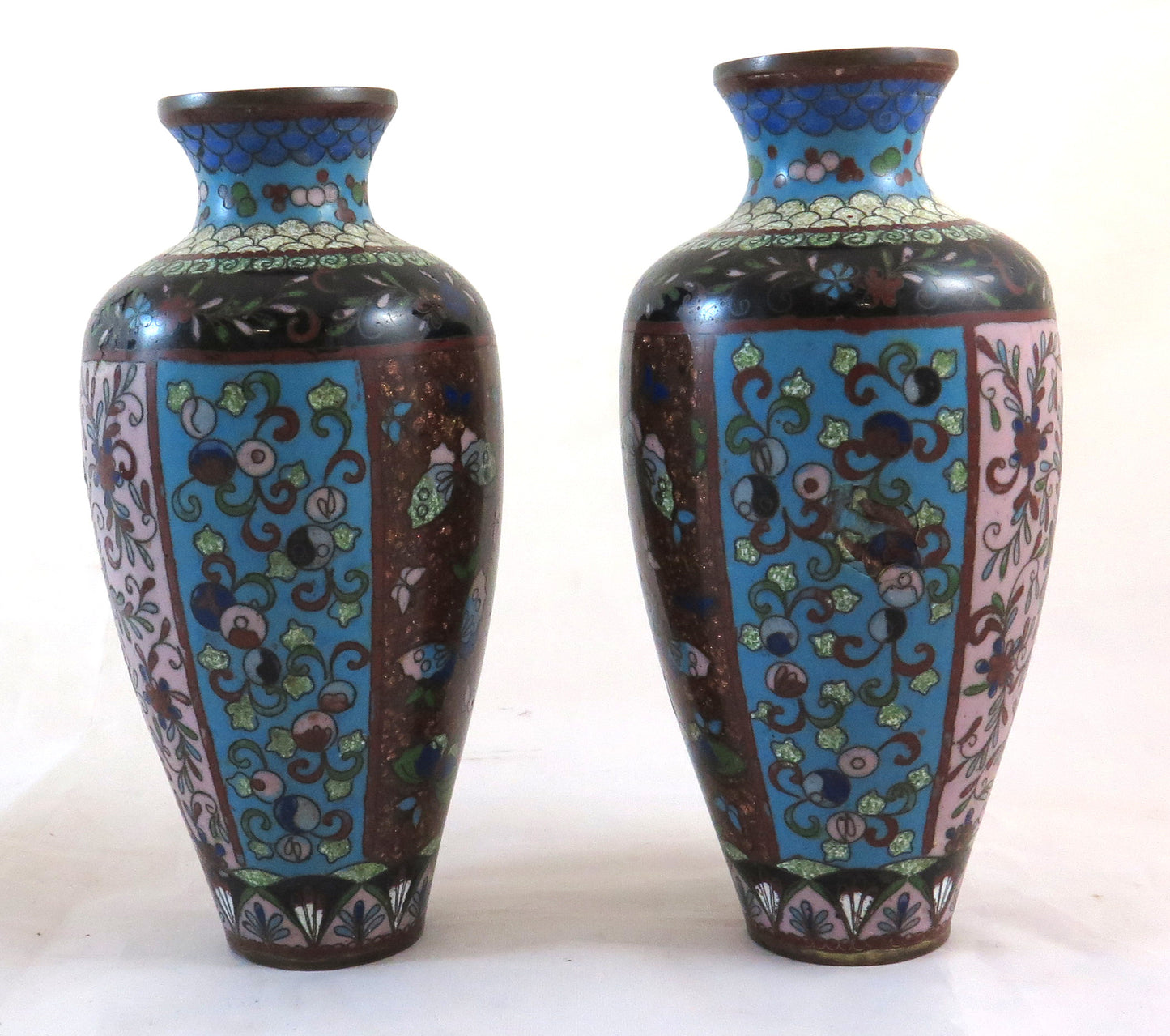 THREE Cloisonné VASES CLOISONNE' VINTAGE CLOISONNE FLOWER DECORATION BM20