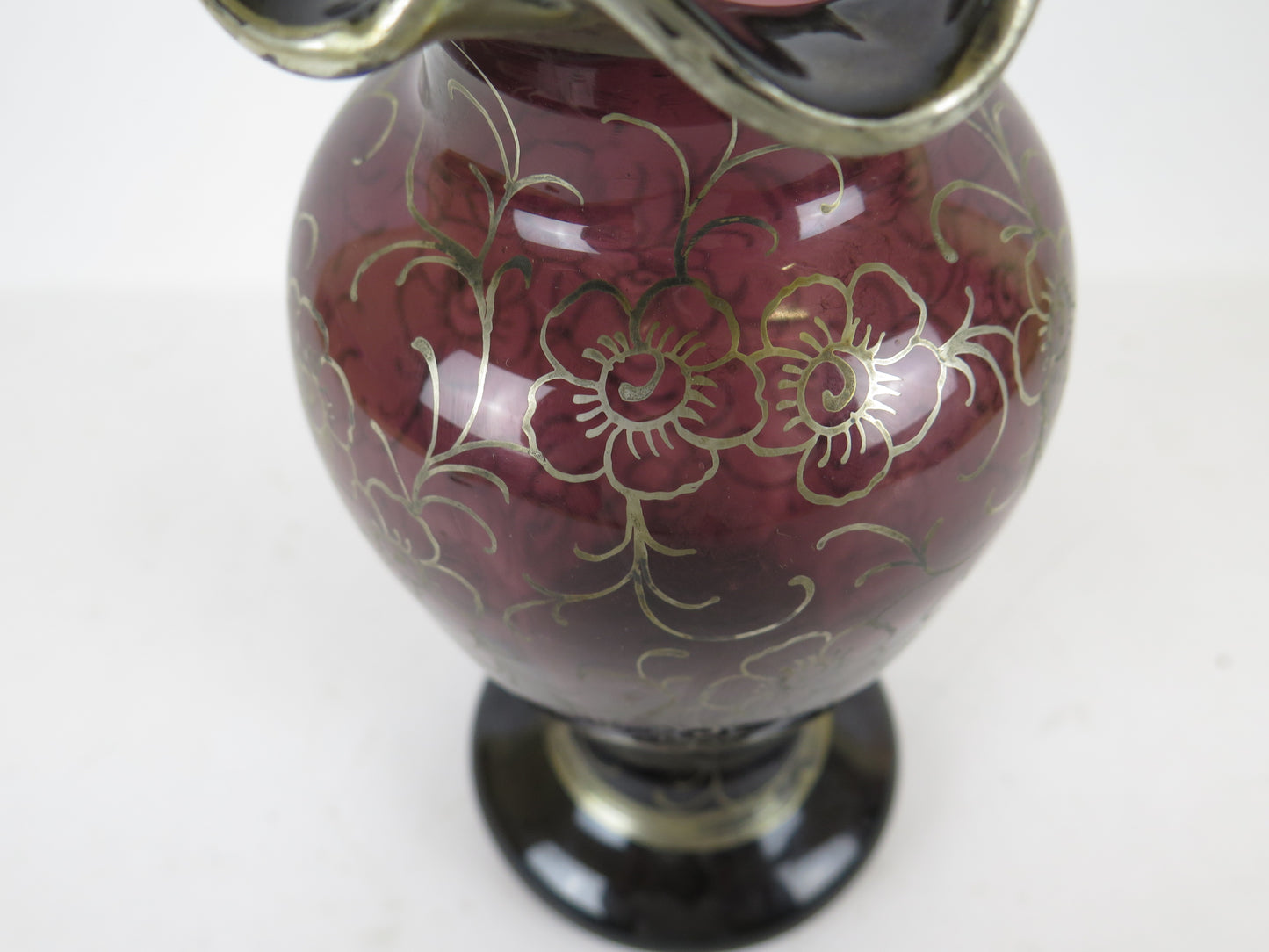 ANTIQUE GLASS VASE BEGINNING OF THE CENTURY FLORAL DECORATION FLOWERS R147