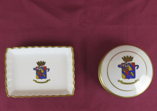 ITALIAN ARMY APPLICATION SCHOOL PORCELAIN ASHTRAY AND BOX VN8