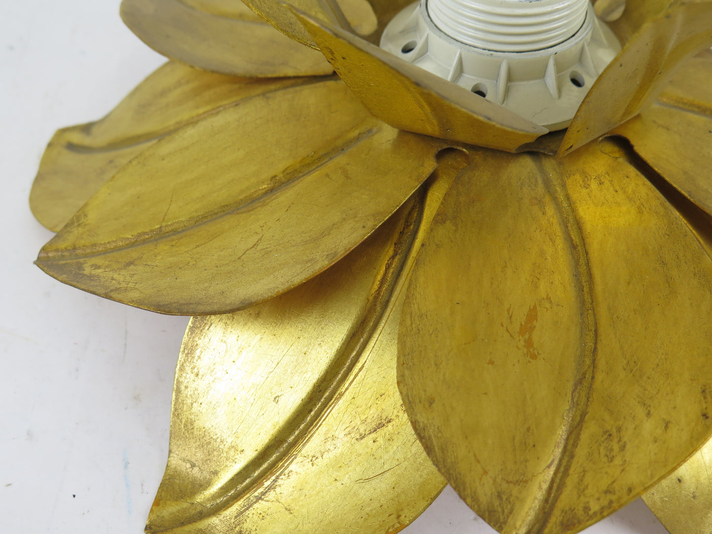 WALL LAMP VINTAGE HANDMADE GOLD GOLDEN SHAPE OF MAGNOLIA FLOWER CH8 c