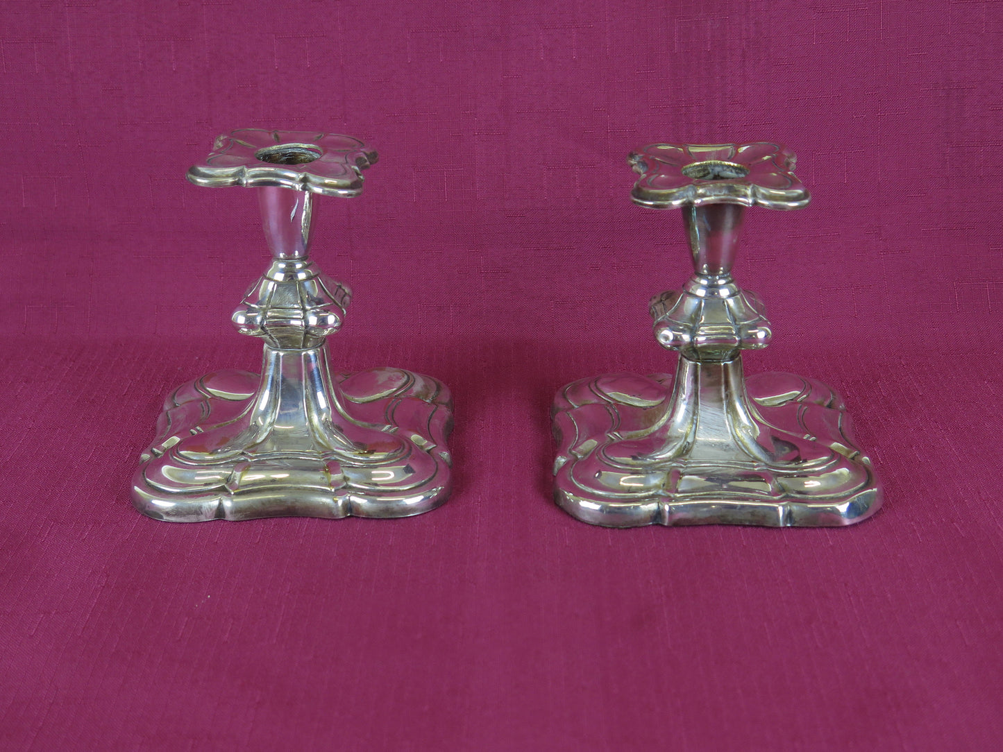PAIR OF ANTIQUE CANDLESTICKS BAROQUE STYLE SILVER METAL DENMARK EUROPE R142