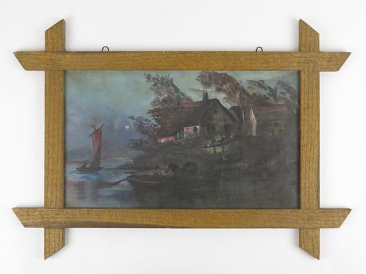 ANTIQUE PAINTING NIGHT LANDSCAPE LAKE MOON NIGHT PAINTING WITH FRAME X8