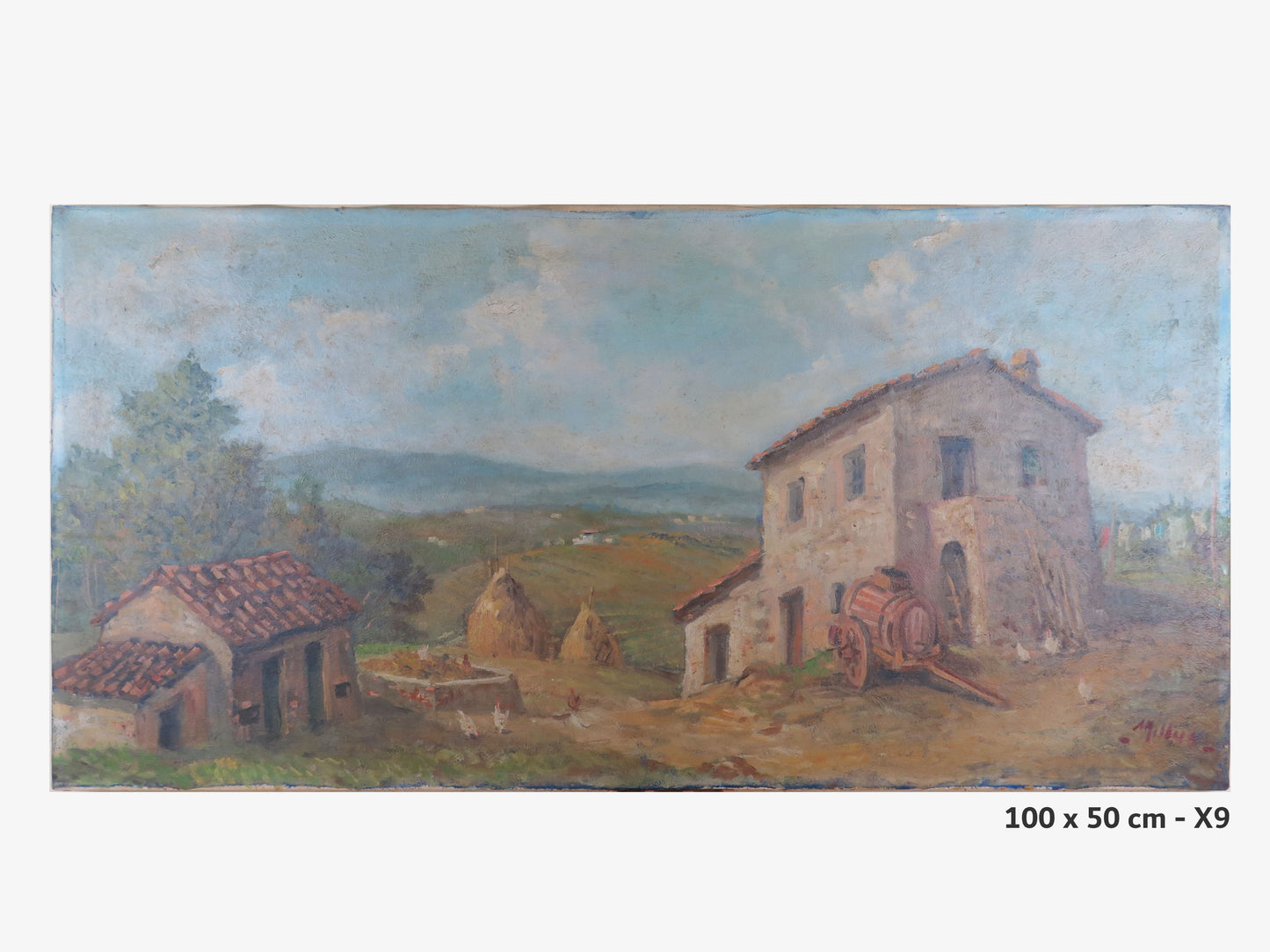 QUADRO OLIO SU TELA PAESAGGIO CAMPAGNA PITTORE LABRONICO MILLUS MARIO ILLUSI X9