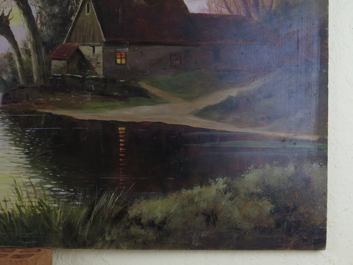 ANCIENT OIL PAINTING PANEL RIVER LANDSCAPE SIGNED CAMPELLO 1931 X9