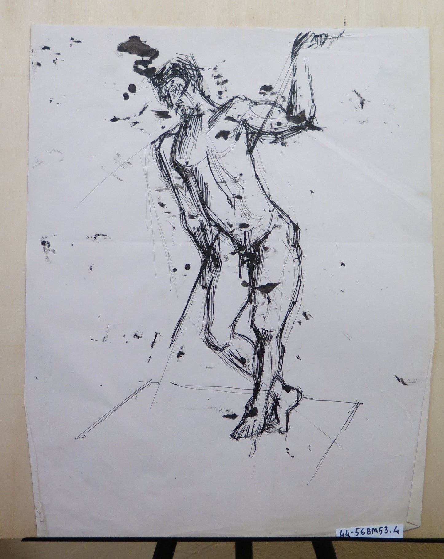 LARGE VINTAGE DRAWING WITH MALE NUDE PEN ON PAPER ITALY MID 20TH CENTURY BM53.4