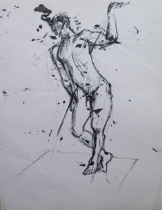 LARGE VINTAGE DRAWING WITH MALE NUDE PEN ON PAPER ITALY MID 20TH CENTURY BM53.4