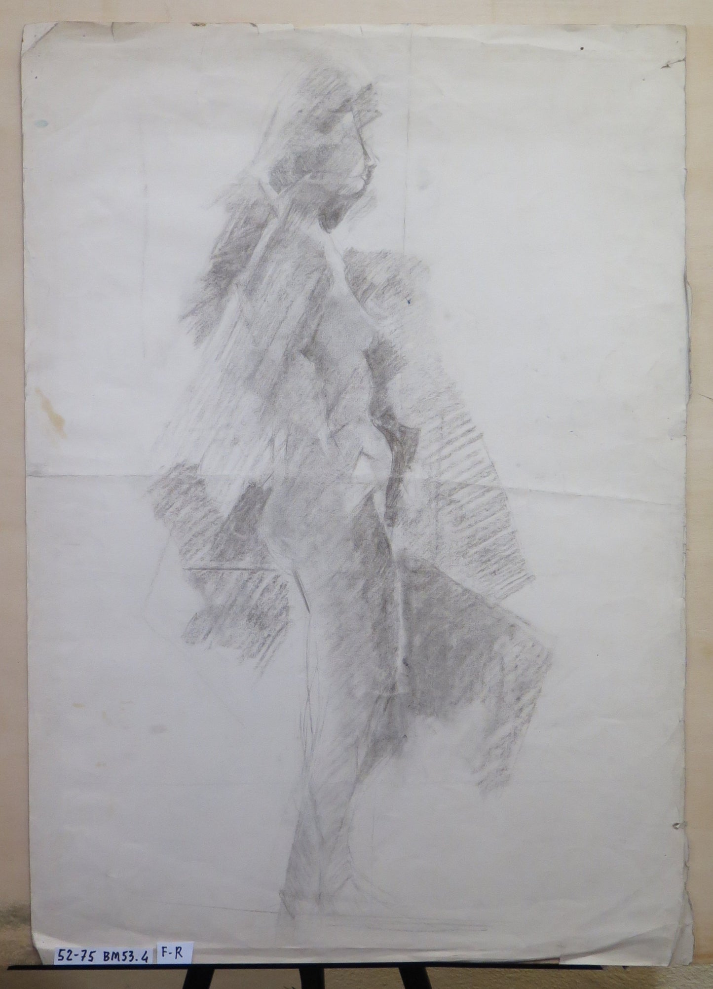 DISEGNO DI GRANDI DIMENSIONI ANNI '60 VINTAGE STUDIO PER NUDO FEMMINILE MATITA SU CARTA FRANCIA BM53.4