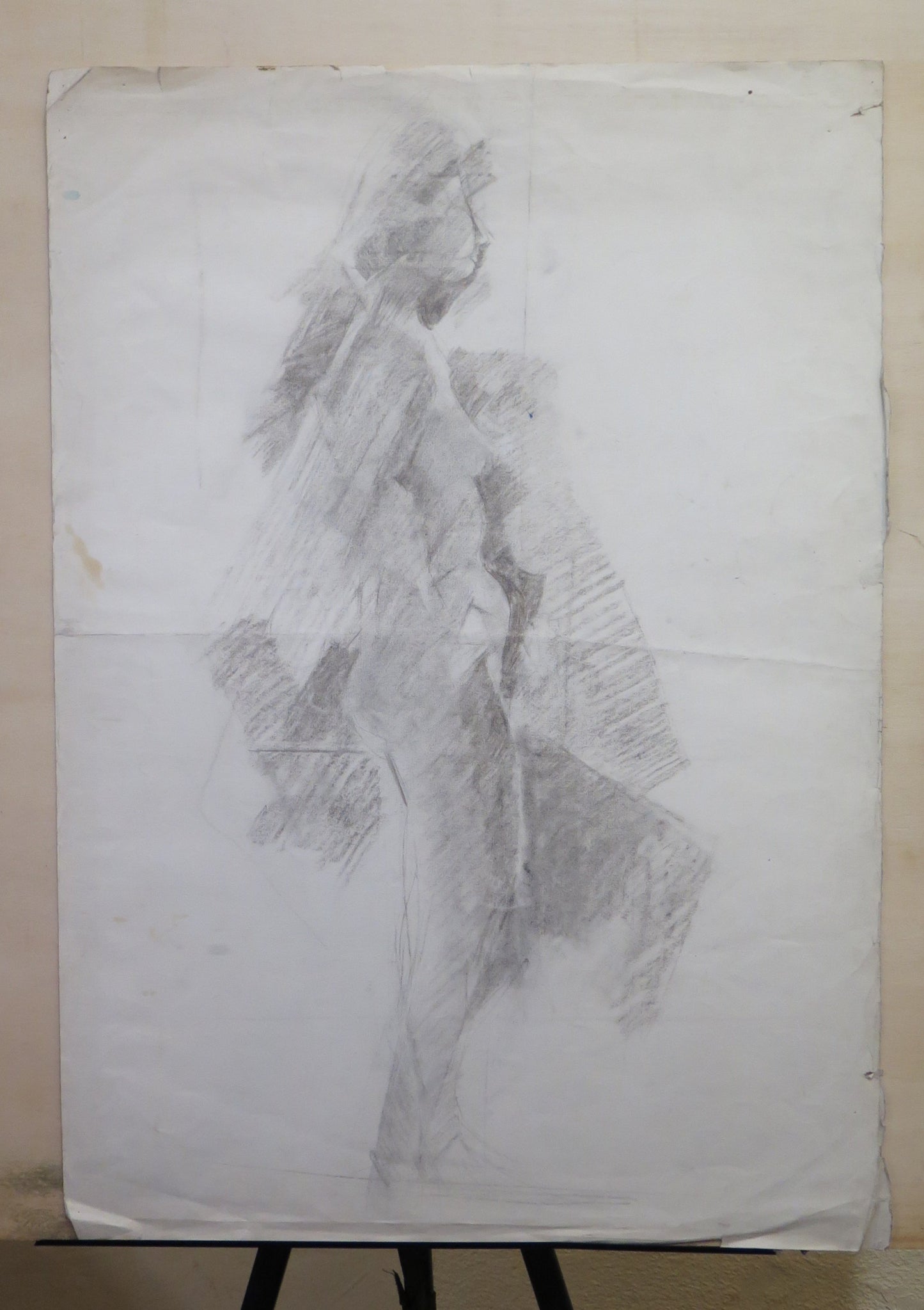 DISEGNO DI GRANDI DIMENSIONI ANNI '60 VINTAGE STUDIO PER NUDO FEMMINILE MATITA SU CARTA FRANCIA BM53.4