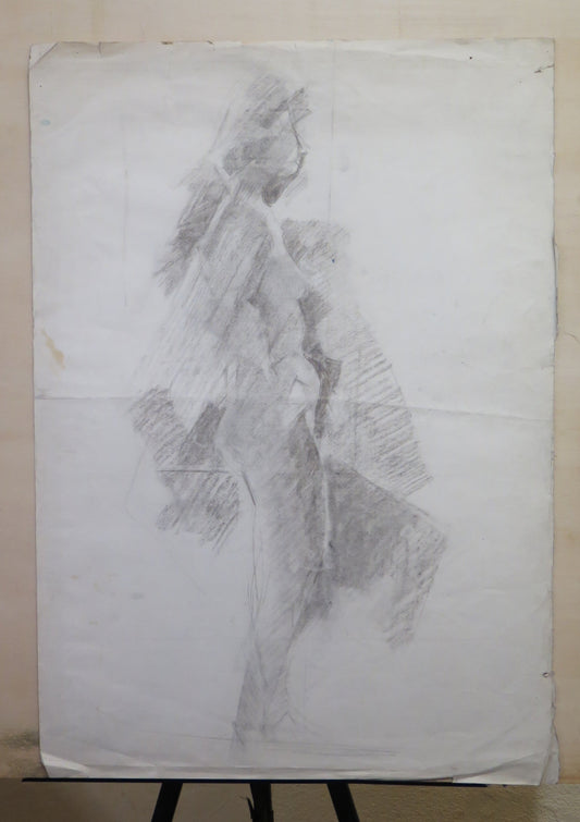 LARGE DRAWING 1960'S VINTAGE STUDY FOR FEMALE NUDE PENCIL ON PAPER FRANCE BM53.4