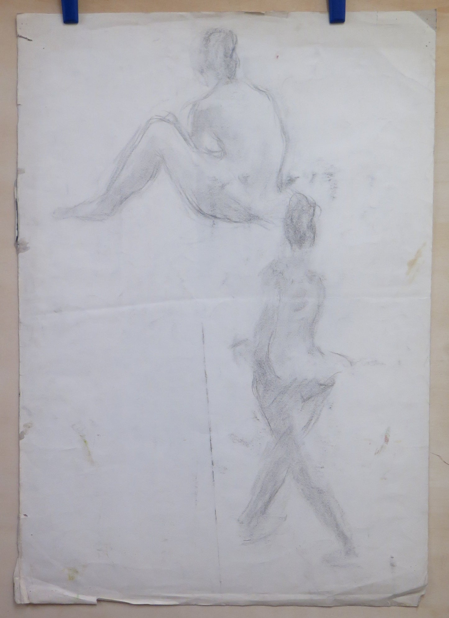 DISEGNO DI GRANDI DIMENSIONI ANNI '60 VINTAGE STUDIO PER NUDO FEMMINILE MATITA SU CARTA FRANCIA BM53.4