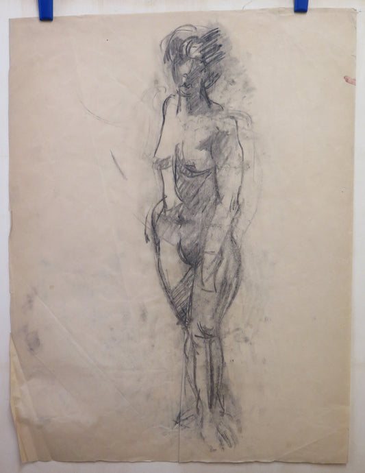 OLD LARGE DRAWING 1960s VINTAGE STUDY FOR FEMALE NUDE PENCIL ON PAPER FRANCE BM53.4