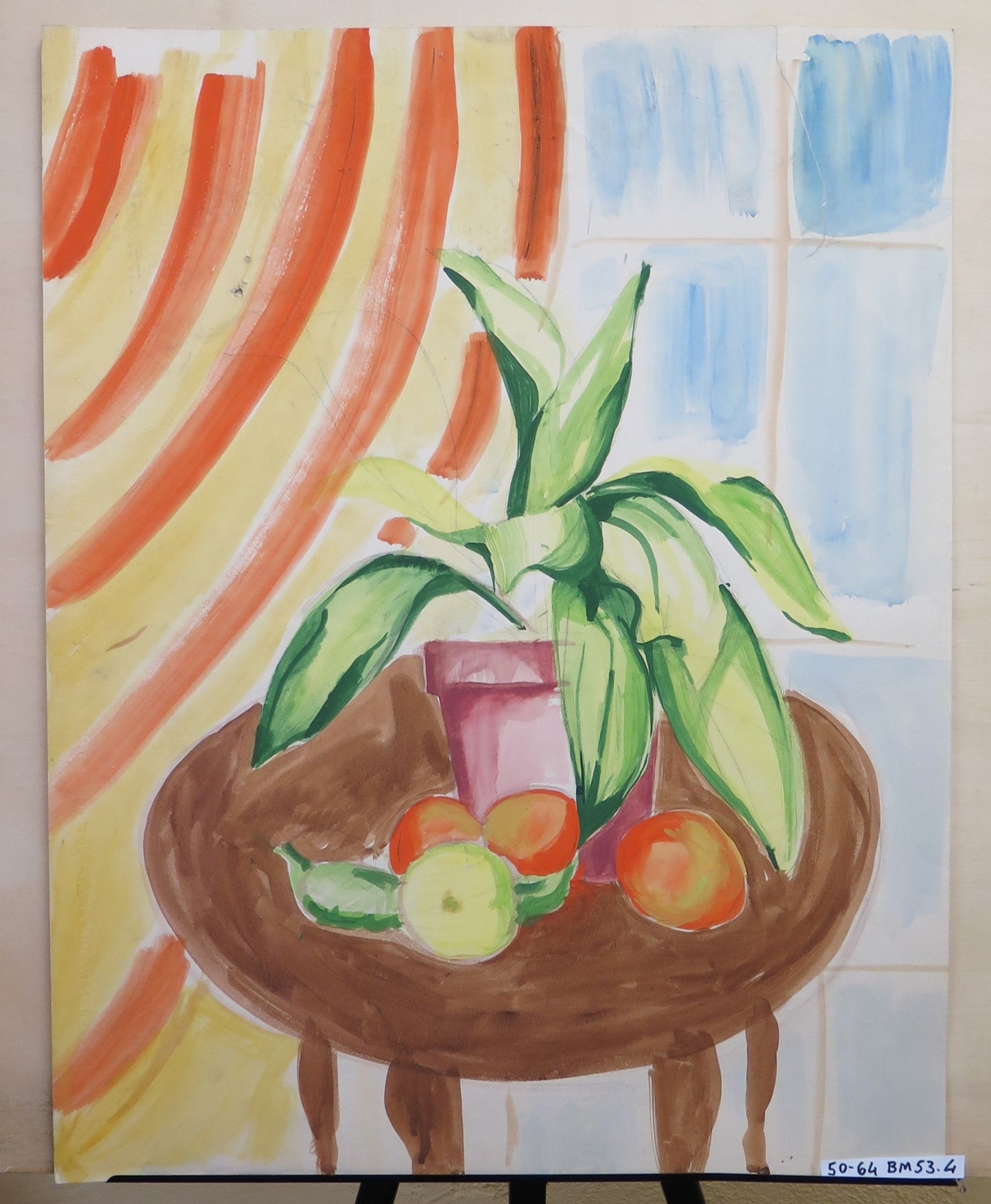 OLD WATERCOLOR PAINTING ON INTERIOR PAPER WITH STILL LIFE BM53.4