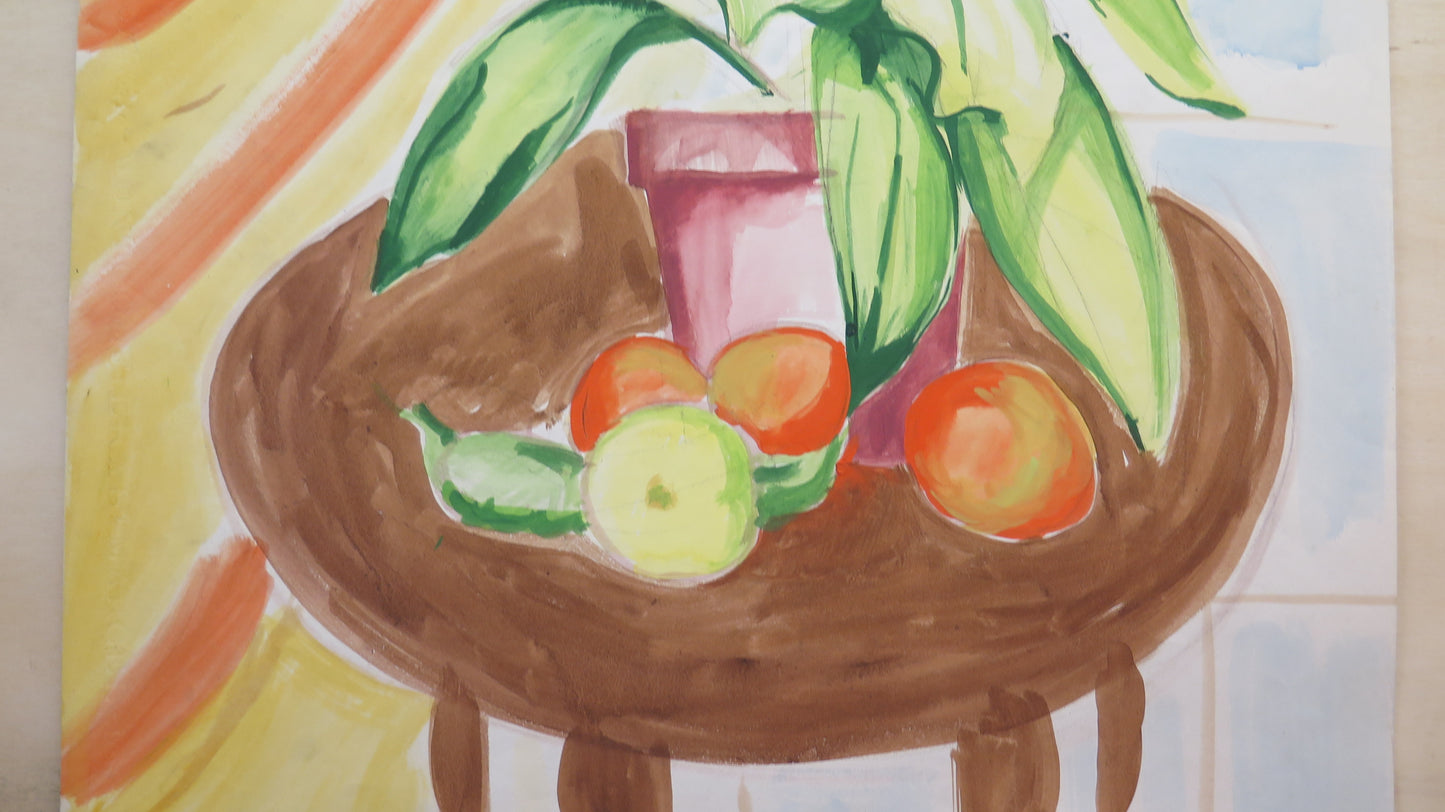 OLD WATERCOLOR PAINTING ON INTERIOR PAPER WITH STILL LIFE BM53.4