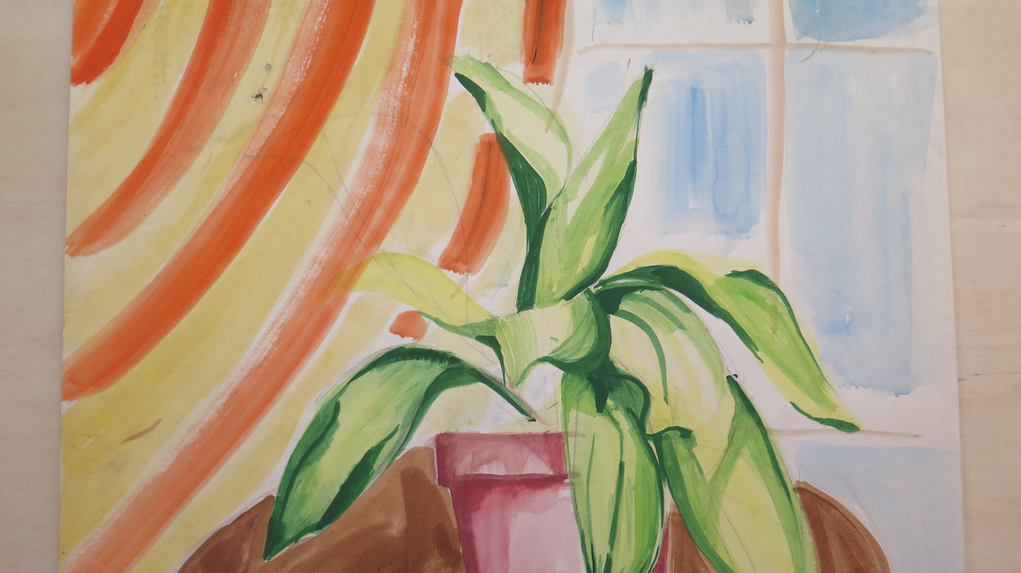 OLD WATERCOLOR PAINTING ON INTERIOR PAPER WITH STILL LIFE BM53.4