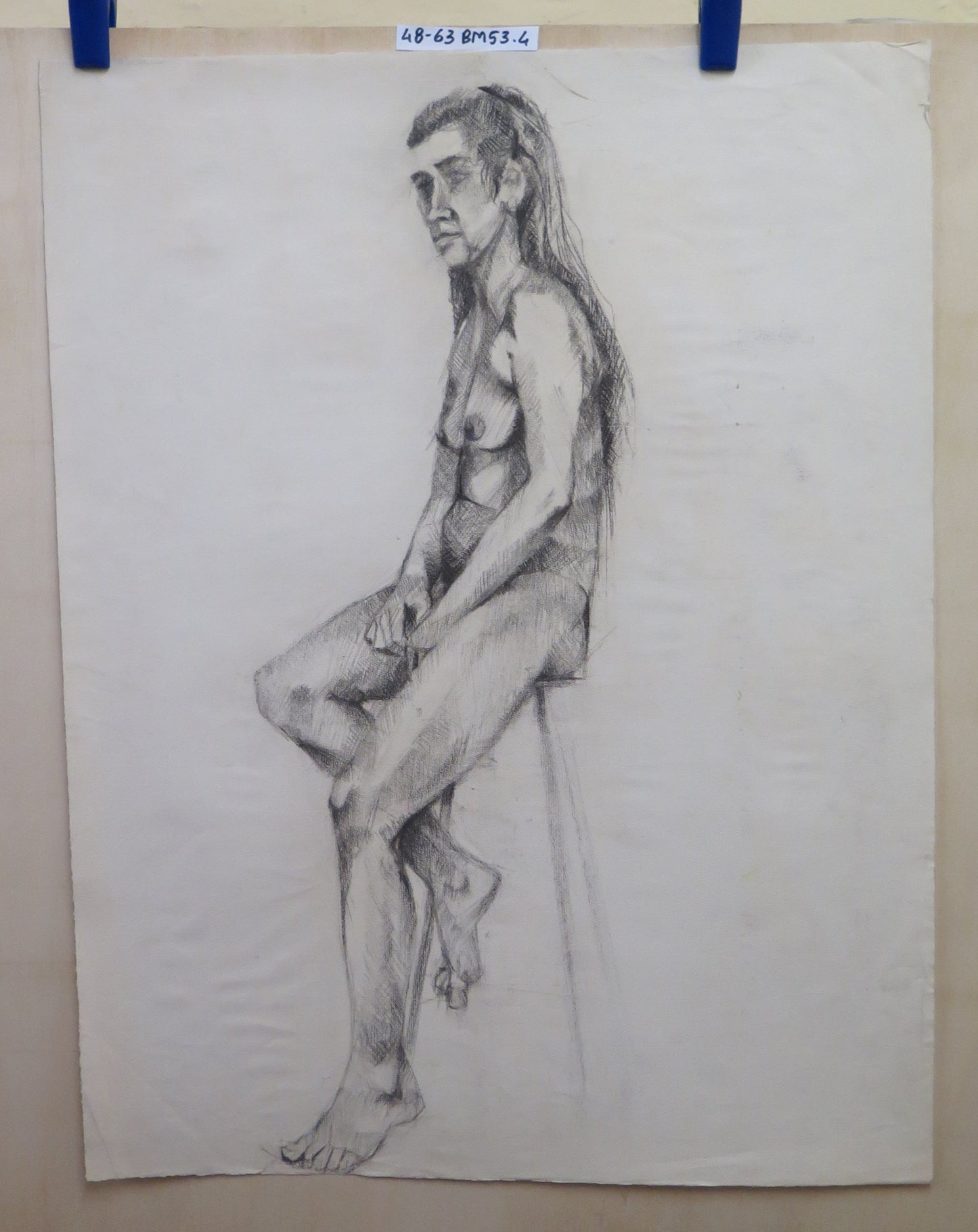 LARGE ANTIQUE DRAWING FRANCE EARLY 20TH CENTURY FEMALE NUDE WOMAN BM53.4