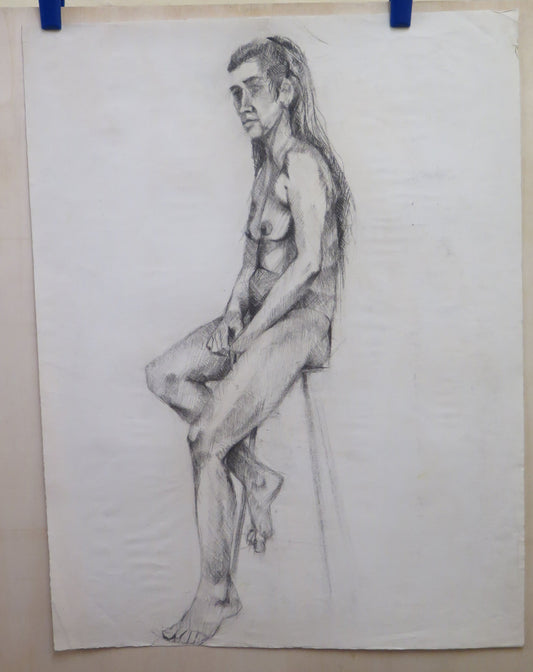 LARGE ANTIQUE DRAWING FRANCE EARLY 20TH CENTURY FEMALE NUDE WOMAN BM53.4