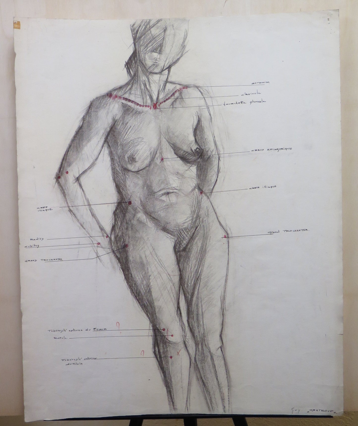 FEMALE NUDE WITH ANATOMICAL STUDY PAINTING SIGNED GUY GRATALOUP BM53.4