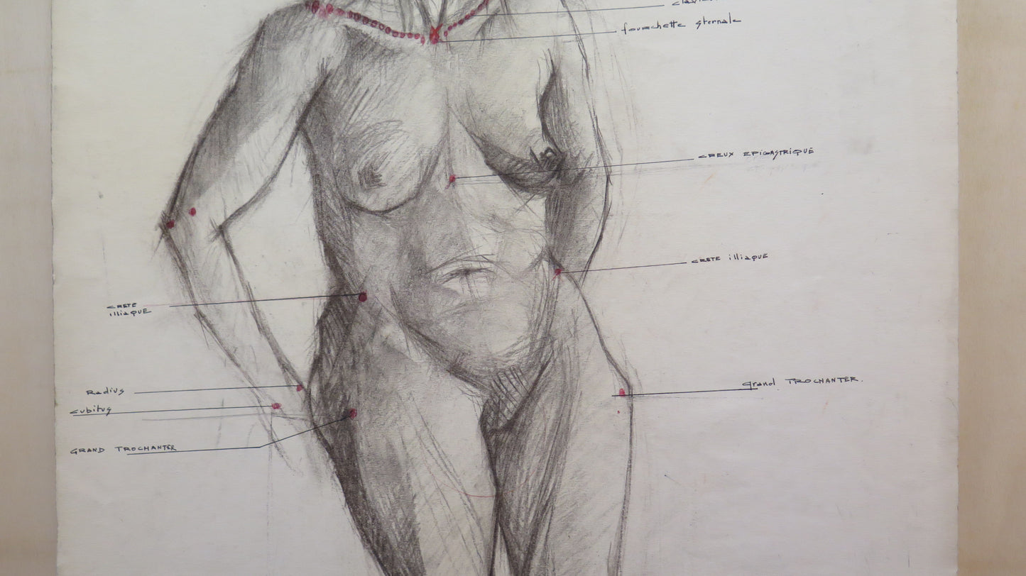 FEMALE NUDE WITH ANATOMICAL STUDY PAINTING SIGNED GUY GRATALOUP BM53.4