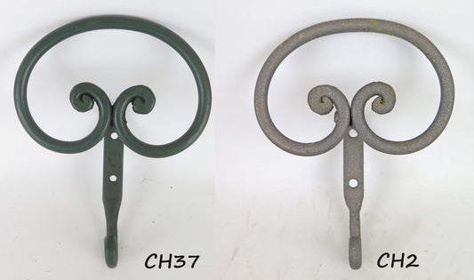 TWO VINTAGE HAND FORGED WROUGHT IRON WALL COAT RACKS CH2 CH37