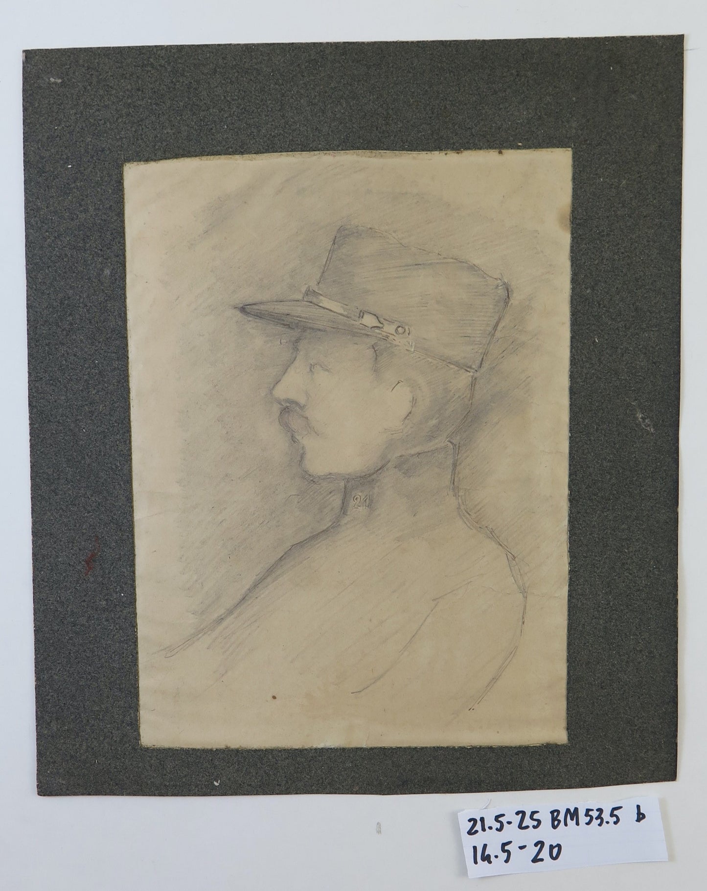 PORTRAIT OF A FRENCH SOLDIER ARMY FRANCE ANTIQUE PAINTING DRAWING BM53.5b
