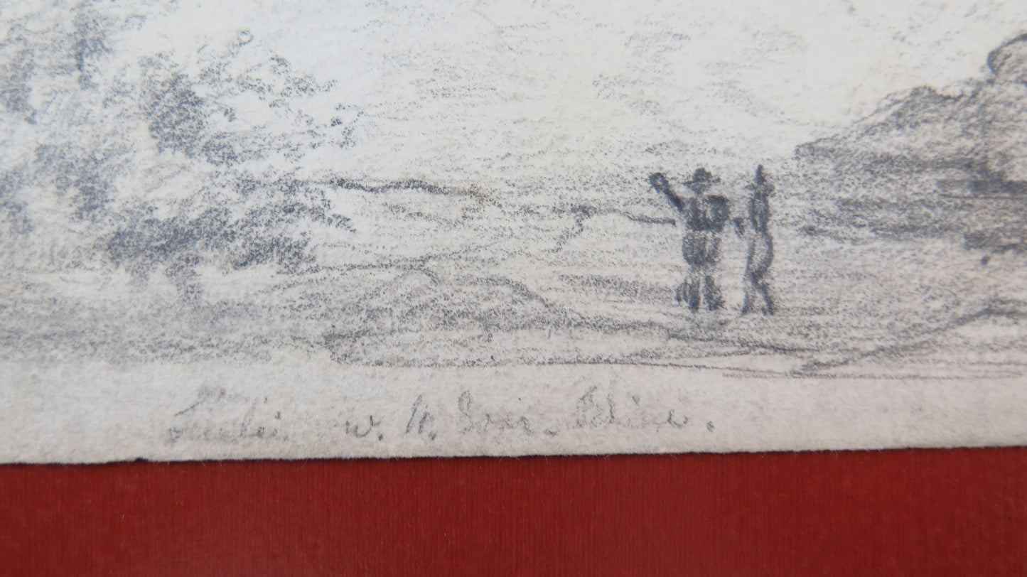 PAESAGGIO ALPINO LACUSTRE DISEGNO ANTICO ALPI MONTAGNE LAGO QUADRO BM53.5b