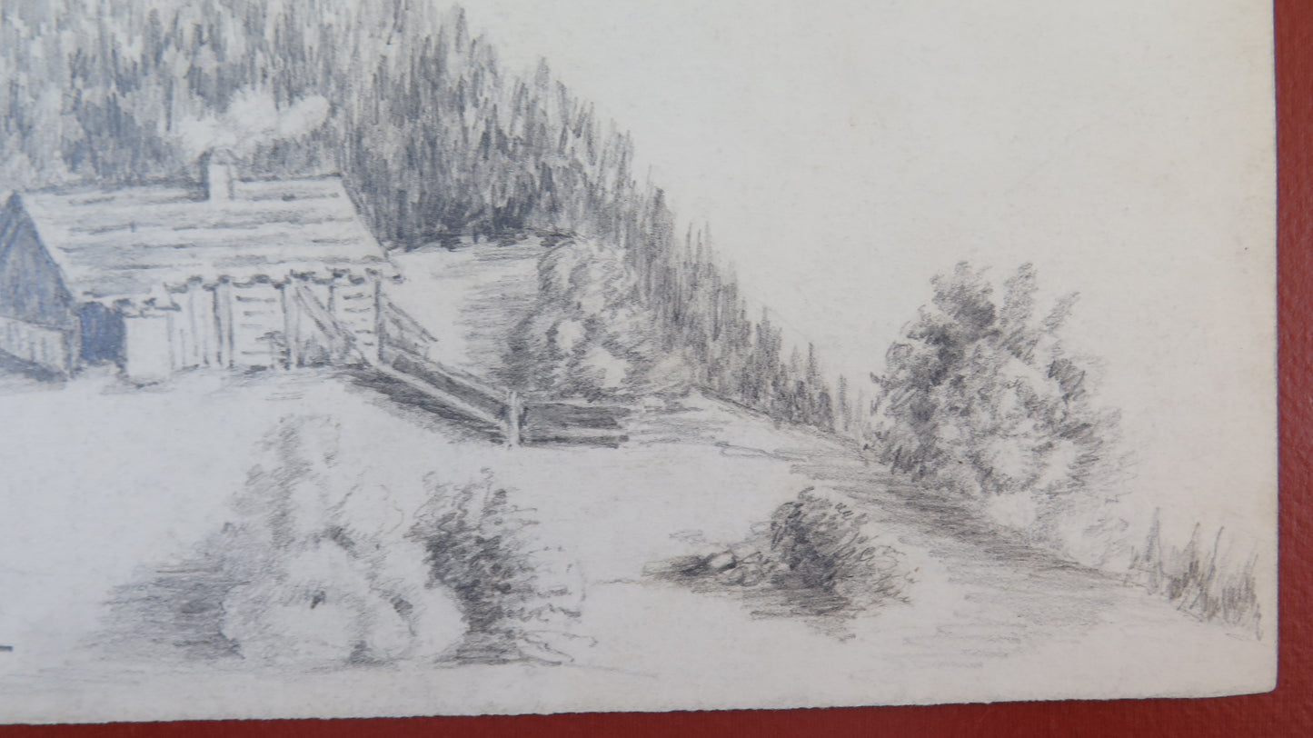 ALPINE LANDSCAPE ALPS MOUNTAINS ANTIQUE DRAWING OF GREAT FINENESS FRANCE BM53.5b