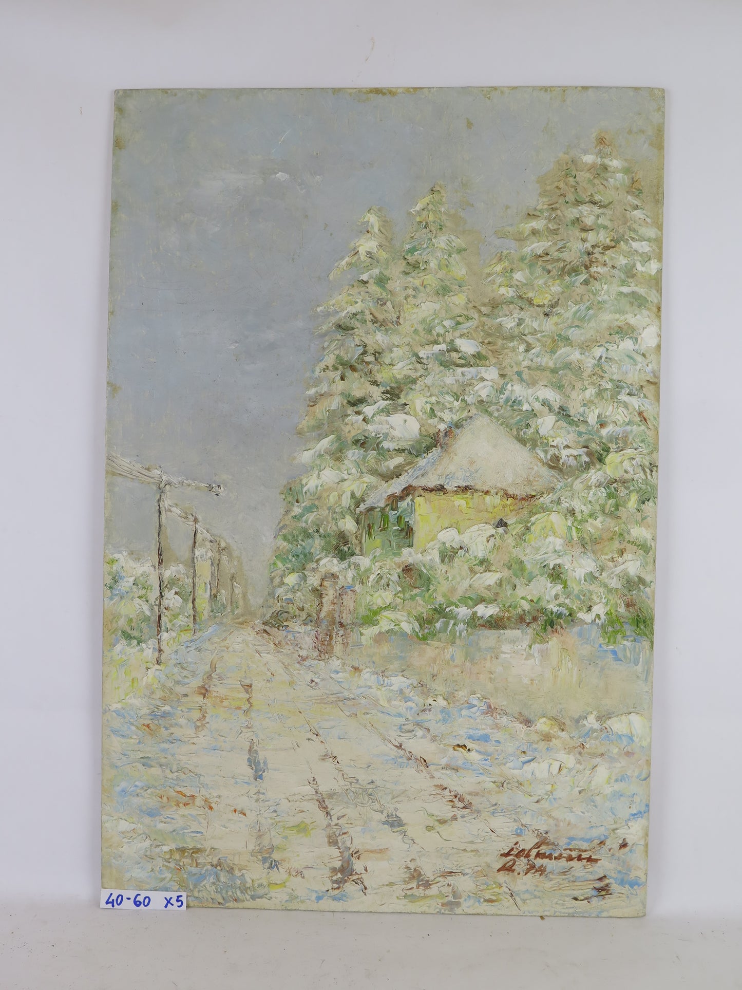 OIL PAINTING ON BOARD SIGNED SNOW COUNTRYSIDE LANDSCAPE OLD PAINTING X5