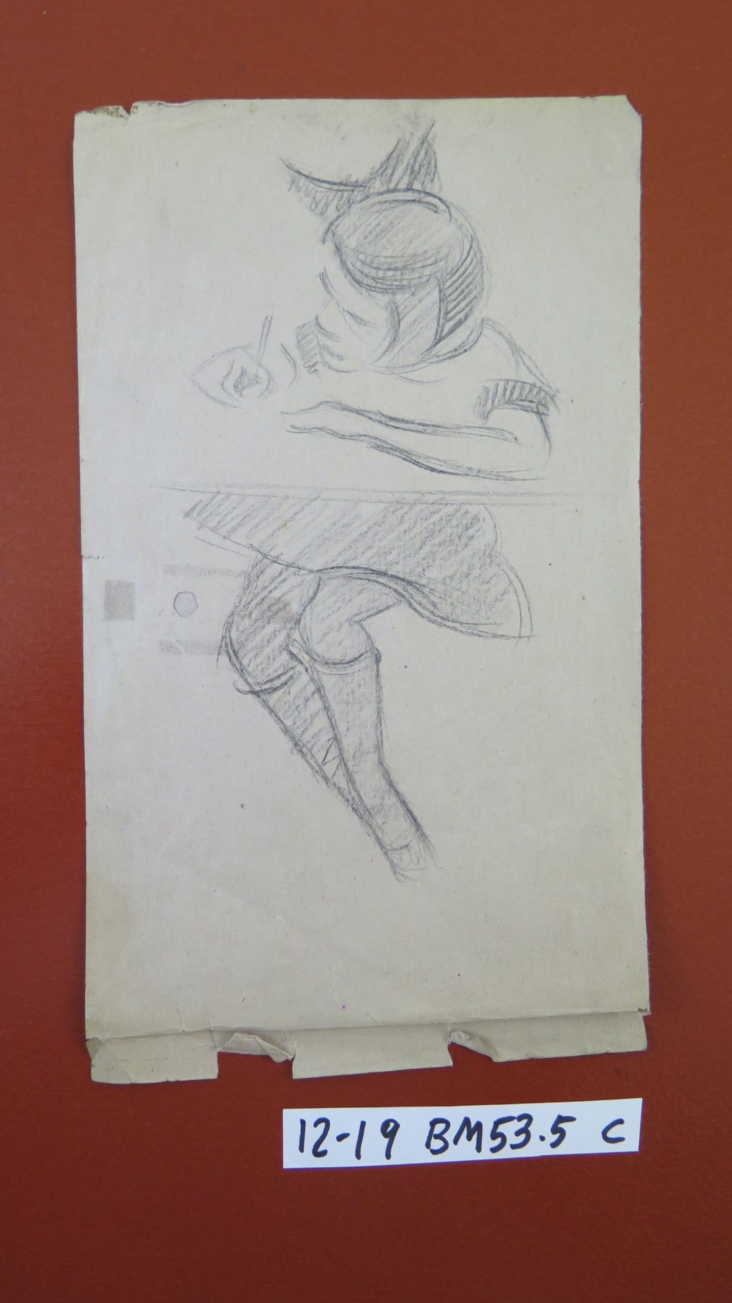 ANTIQUE PENCIL DRAWING ON PAPER FULL-FIGURE PORTRAIT OF A LITTLE GIRL BM53.5C