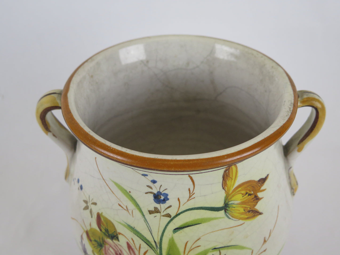 VECCHIO VASO CERAMICA DI BASSANO NOVE CANTIÈ DIPINTO MANO FIORI FLOREALE VS5