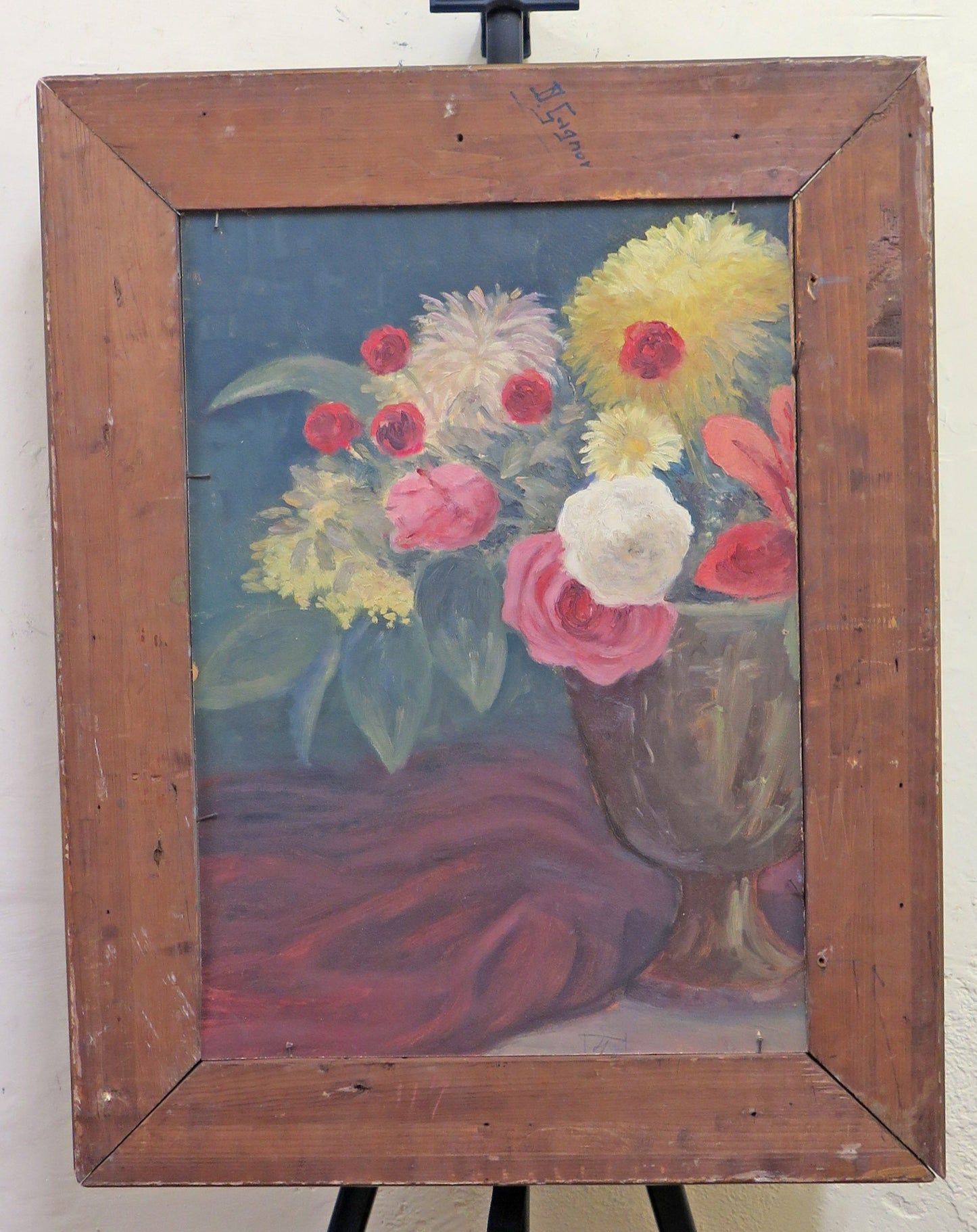 QUADRO ANTICO NATURA MORTA FLOREALE FRONTE RETRO DOPPIO DELFINO GAGNOR BM51