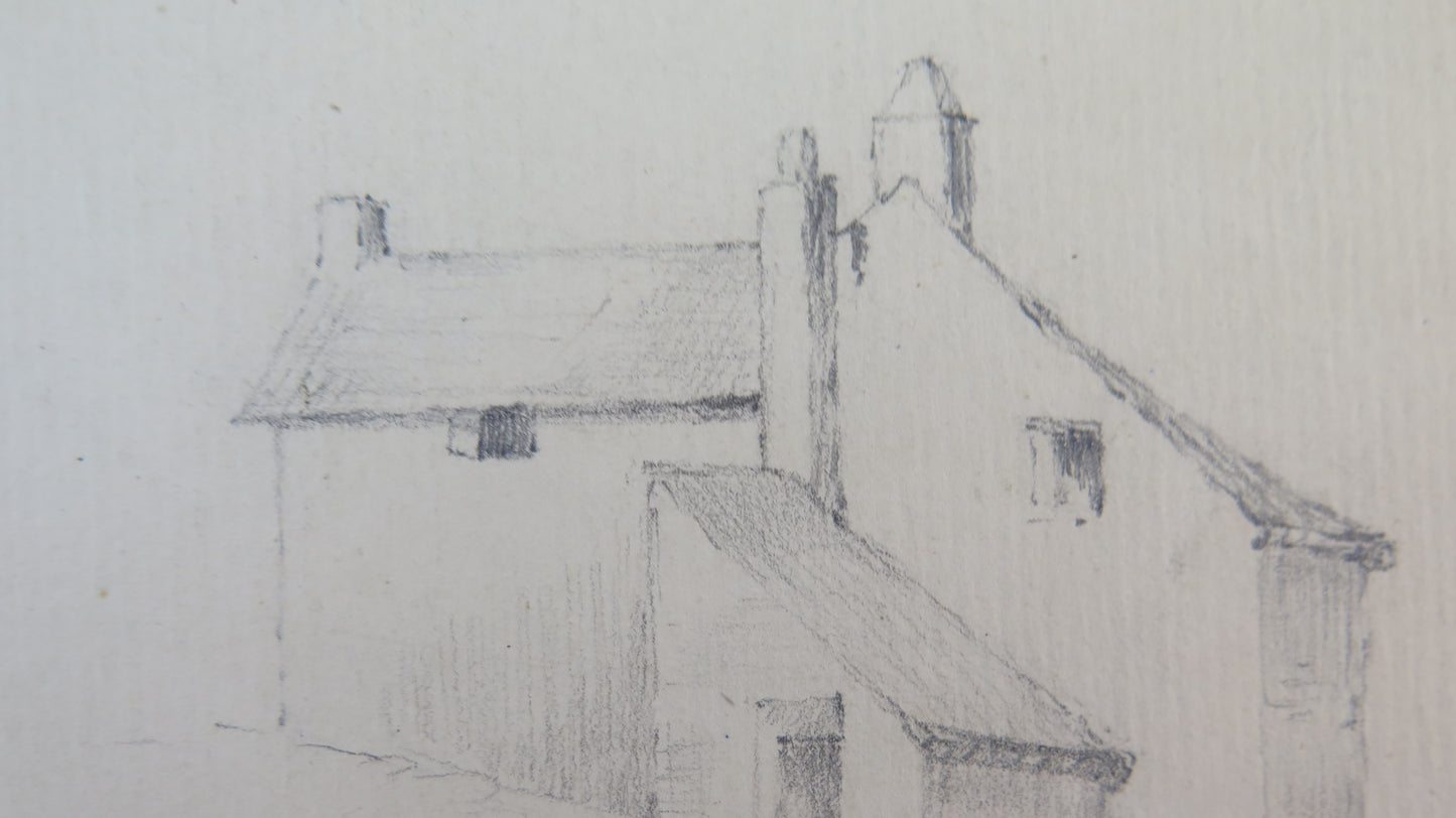ANTIQUE DRAWING PENCIL ON PAPER SIGNED HOUSES BUILDINGS COUNTRYSIDE FRANCE BM53.5F